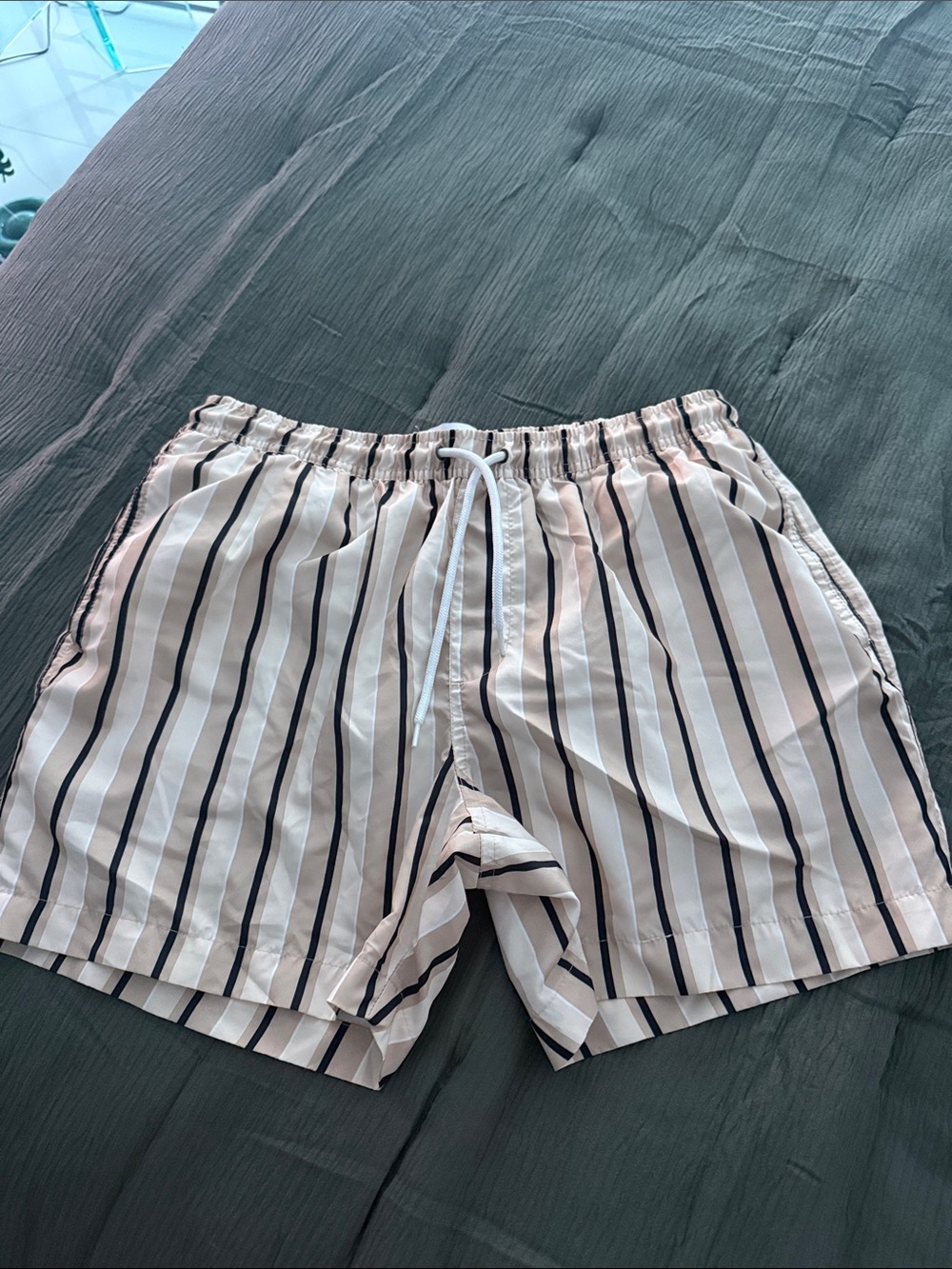 3 for $15 Tan & Black Striped Swim Shorts
